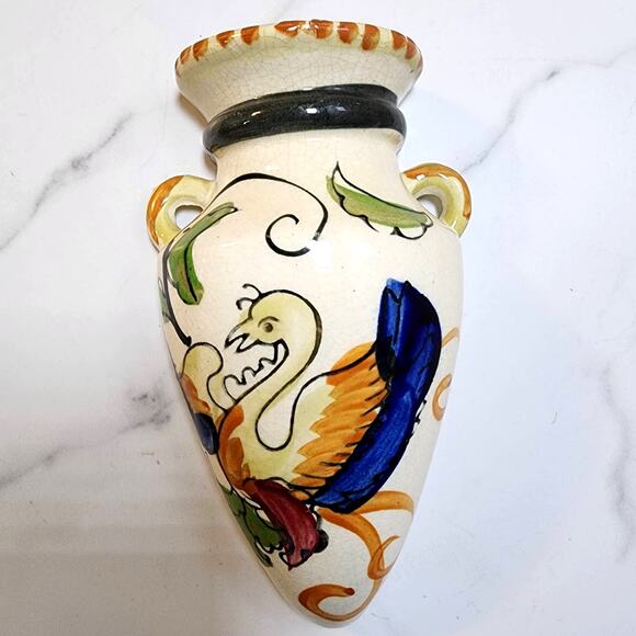 Stunning 1940s Floral Bird Urn Wall Pocket -Hand Painted Japan 7.25” Collectible - Picture 10 of 10